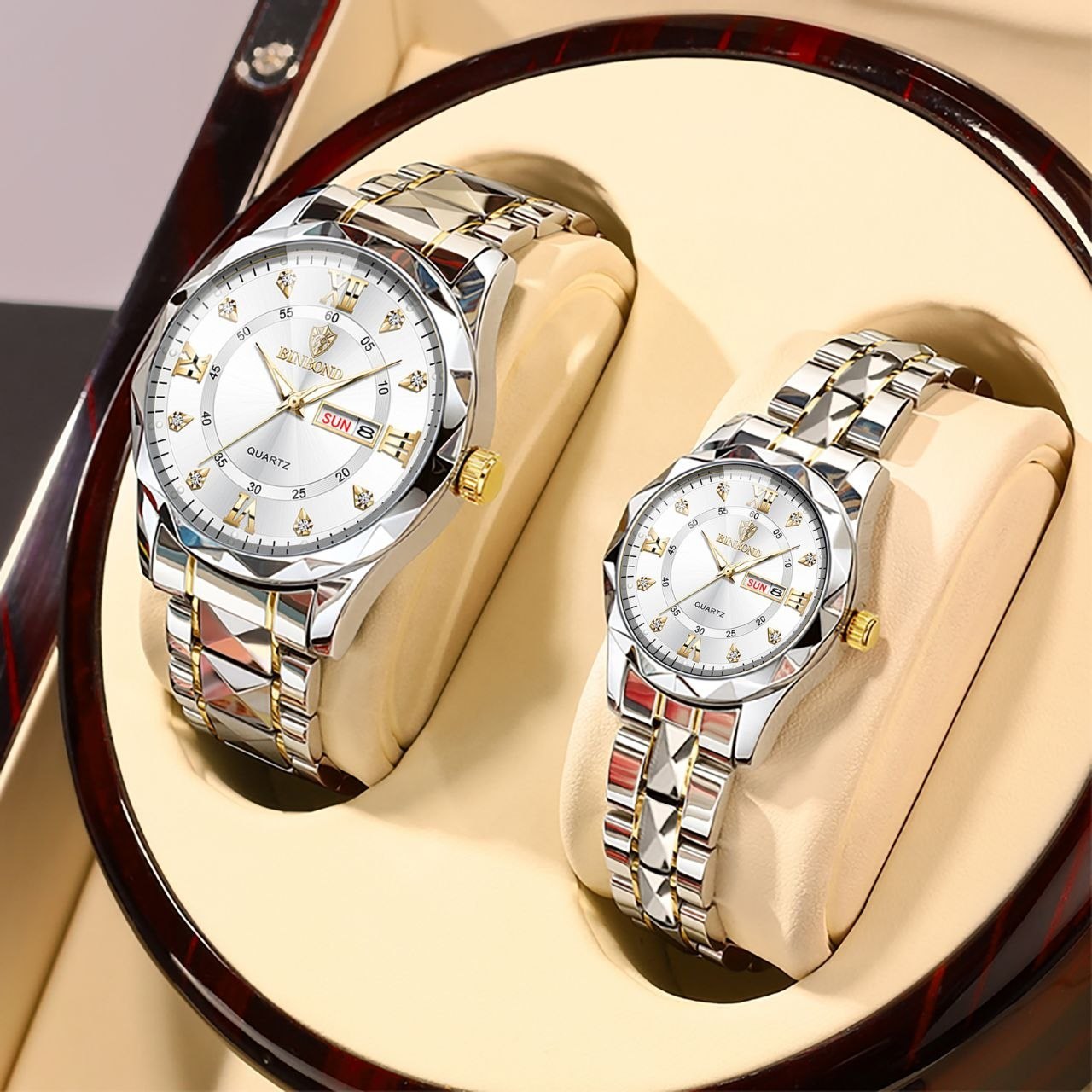 ساعت مچی مردانه زنانه اورجینال بین باند binbond بینبند دو تقویم فول استیل رنگ ثابت و ضدآب