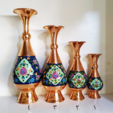 گلدان مس و پرداز 16 سانتی طرح ترنج بسته دو عددی