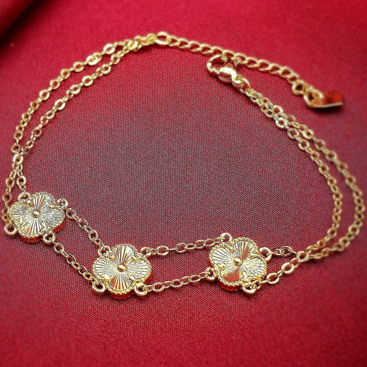 دستبند استیل زنجیری دو رج NYH طرح گل ونکلیف Vancleef رنگ ثابت کد mh (پس کرایه)