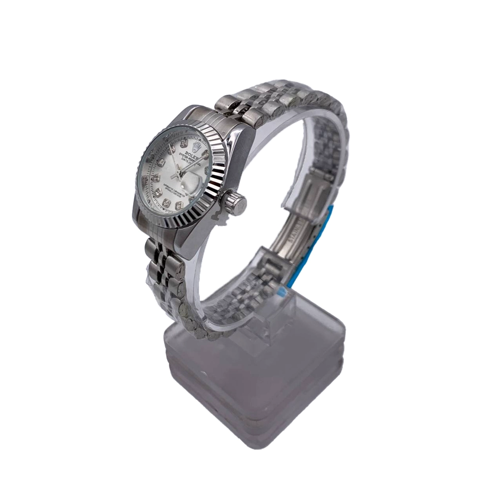 ساعت مچی زنانه طرح رولکس نقرهای | بند فلزی | کوارتز