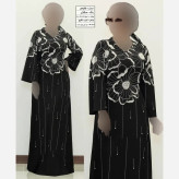 ماکسی مجلسی زنانه مدل فانوس جنس کرپ دالقیچ مشکی نگیندار و مروارید دوزی شده