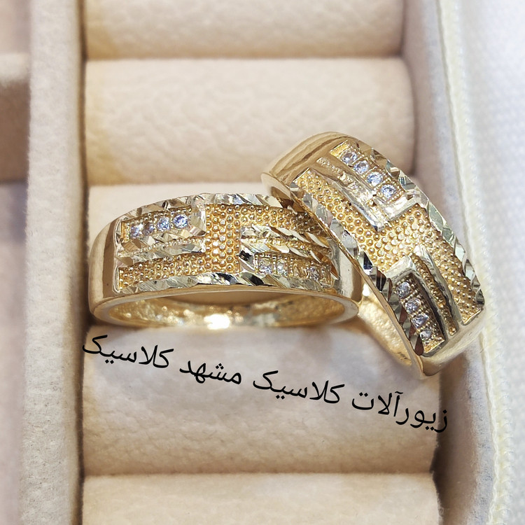 حلقه ست طلا روس رنگ ثابت نگین دار تراش ست کامل