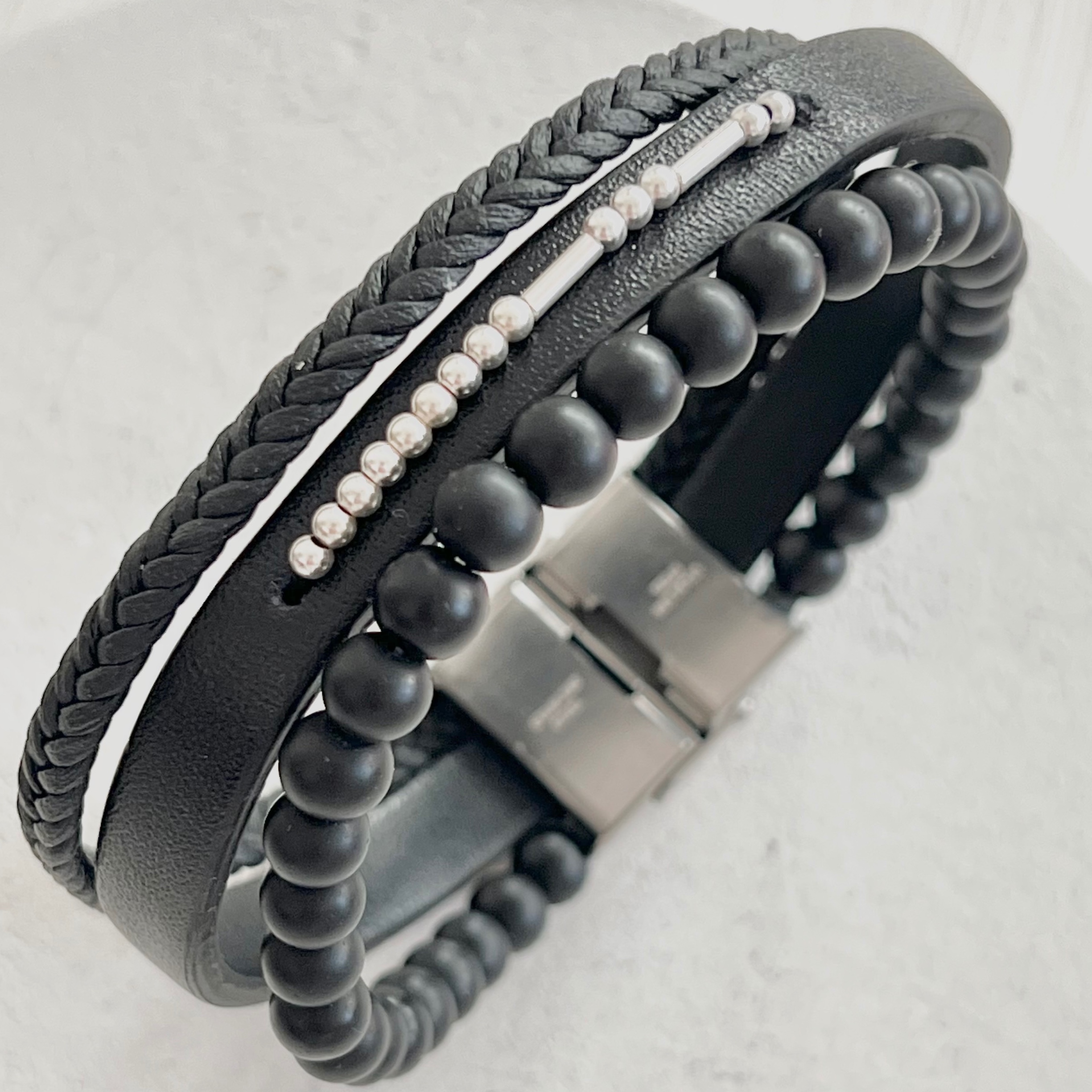 دستبند چرم  کد مورس نقره ایتالیایی اسم