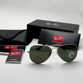 عینک ریبن خلبانی شیشه سنگ پلاریزه سبز با فریم نقره ای به همراه پک کامل ریبن کد Rayban RB 3026 (ارسال رایگان)